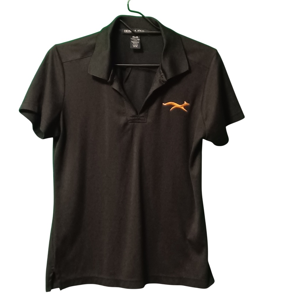 Devon & Jones Womens Black Fox Logo Pique Polo Shirt Medium Short Sleeve V-Neck